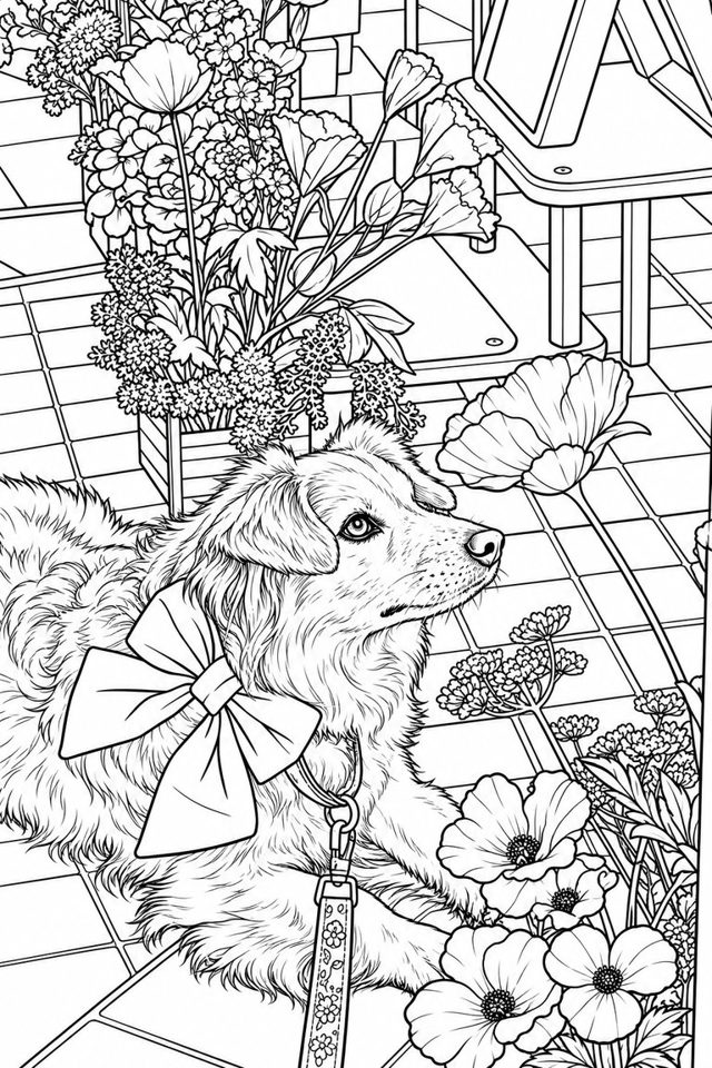 Detailed style coloring page: fine lines and textures